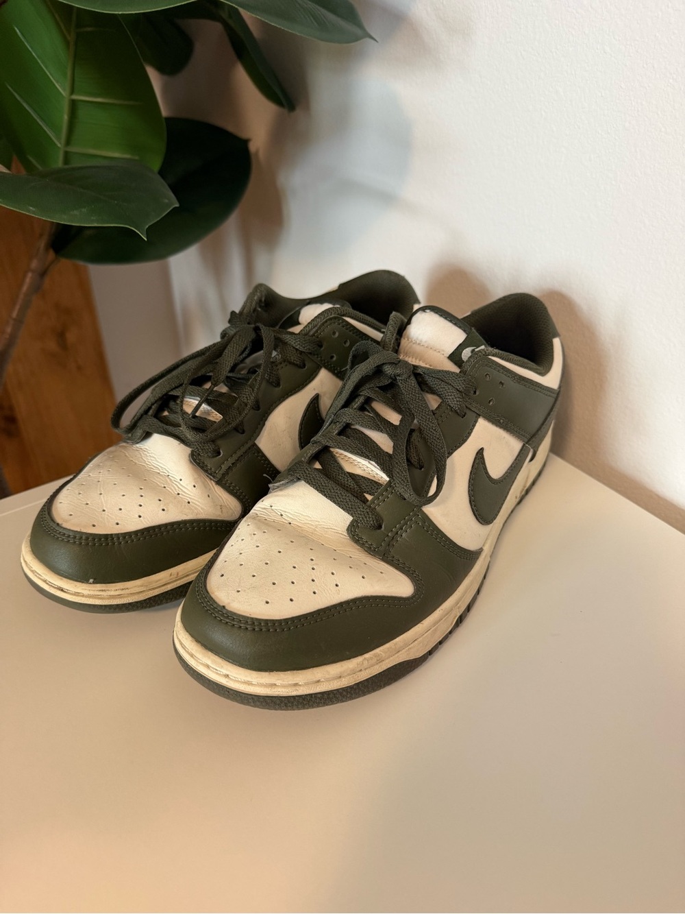 Nike Low-Top Sneakers in White and Olive Green